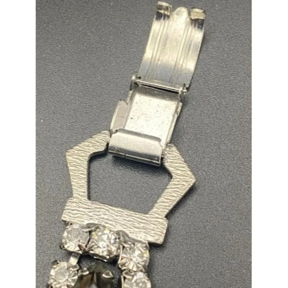 Rhinestone Bracelet Fancy All Prong Set Glass Stone Smokey Green Vintage Retro - Picture 5 of 9